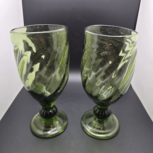 Other - Vintage Green Hand Blown Goblets